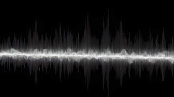 White sound wave visualization on black background, representing digital audio, music frequency, abstract sound, visual representation, audio spectrum, and recording studio design 4k video