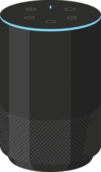 Modern black smart speaker with an illuminated blue light ring. vector