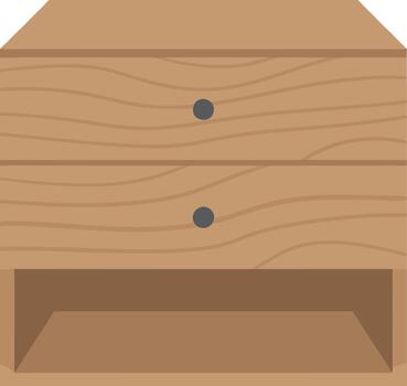 Wooden bedside table with two drawers and an open shelf. vector