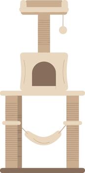Modern cat tree condo with scratching posts hammock and toy ball. vector