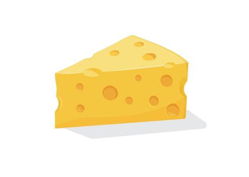 Triangular piece of fresh yellow cheese in cartoon flat style. Cheese isolated on white background vector