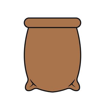 Brown sack icon with rounded top, empty cloth bag design vector