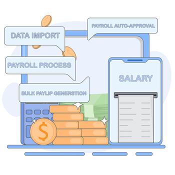 Payroll processing, data import, and payroll approval vector