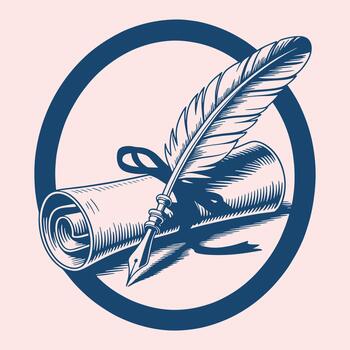 oscuro azul pluma bolígrafo y Desplazarse dentro un circulo en un ligero rosado antecedentes escritura documento vector