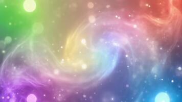 Mesmerizing Rainbow Nebula Swirls with Sparkling Stars and Bokeh Lights Background video