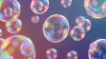 regnbågsskimrande tvål bubblor flytande i en drömmande lutning bakgrund video