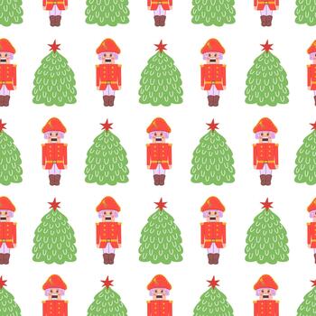 Nutcracker and Christmas tree pattern vector