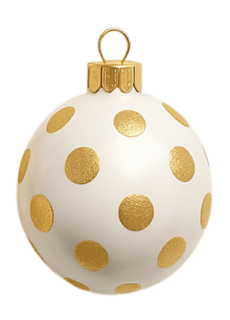 festivo bianca Natale ornamento ornato con sparpagliato oro polka punti. esso Caratteristiche un' decorativo oro berretto e sospeso ciclo continuo, aggiungendo un' toccare di eleganza, allegria. isolato su trasparente sfondo. png