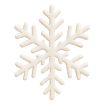 3D-rendered snowflake with six delicate, pointed arms. The snowflake has a light, creamy white color with subtle shading, giving it soft, almost frosted appearance. Isolated on transparent background. png