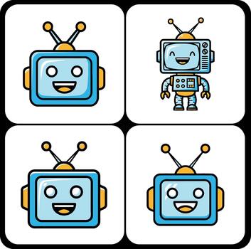 adorable dibujos animados robot cabezas en cuadrado marcos un alegre, juguetón diseño para divertido proyectos vector