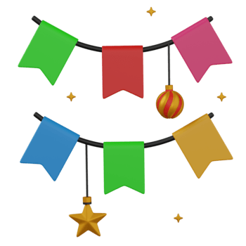 3d render colorida festa faixas com festivo enfeites ícone png