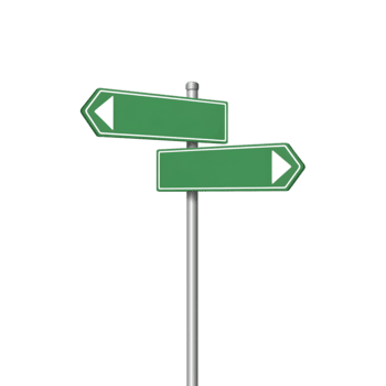 een directioneel wegwijzer met twee groen pijlen wijzend op verschillend routebeschrijving Aan een transparant achtergrond, betekenend keuze en navigatie png