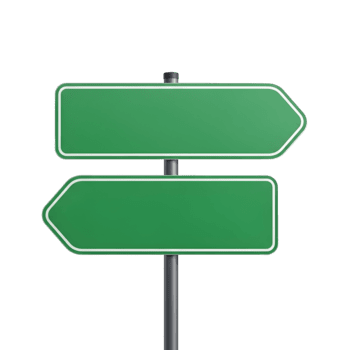 uma em branco de dois níveis verde estrada placa apontando certo, uma realista placa de sinalização modelo para navegação e escolha conceitos em uma transparente fundo png