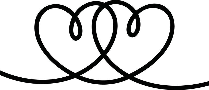 Two intertwined hearts drawn with a single continuous line vector