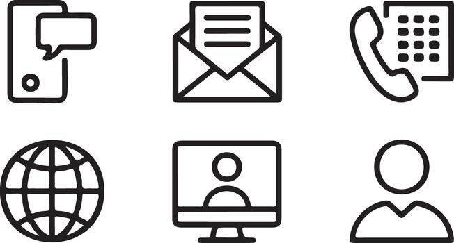 Collection of communication and contact icons in a simple line art style vector