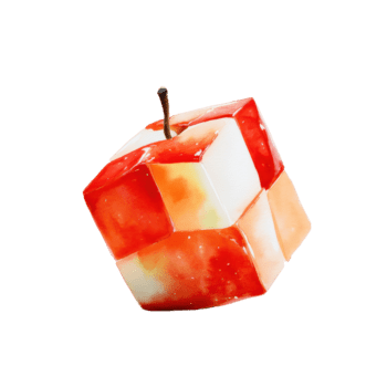 acquerello astratto cubo Mela con un' stelo, con un' unico geometrico design nel vivace rosso e bianca, isolato su trasparente sfondo png