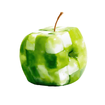 vattenfärg abstrakt grön äpple med en unik texturerad yta, visas som om sammansatt av små kuber, isolerat på transparent bakgrund png