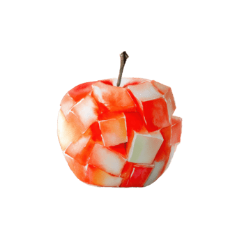 vattenfärg abstrakt röd äpple sammansatt av geometrisk fyrkant bitar, skapande en unik mosaik- textur, isolerat på transparent bakgrund png