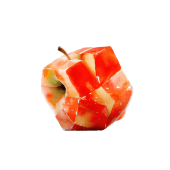 vattenfärg abstrakt röd äpple sammansatt av geometrisk kub former, skapande en unik och modern frukt begrepp, isolerat på transparent bakgrund png