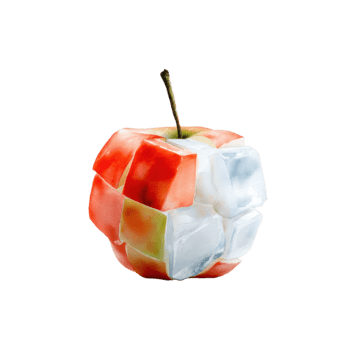 acquerello un' unico Mela composto di rosso frutta e chiaro ghiaccio cubi, la creazione di un' rinfrescante e astratto visivo, isolato su trasparente sfondo png