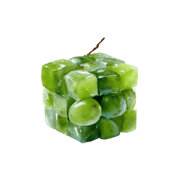 vattenfärg en uppfriskande kub av grön vindruvor och is, noggrant anordnad i en geometrisk mönster, isolerat på transparent bakgrund png