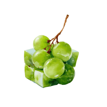 vattenfärg färsk grön vindruvor klustrade på en unik geometrisk grön bas, skapande en vibrerande och modern frukt visa isolerat på transparent bakgrund png