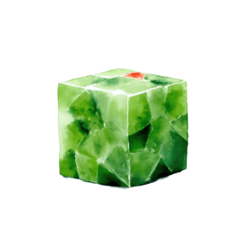 vattenfärg abstrakt grön kub med en unik texturerad yta och en små röd accent, presenteras på en rena transparent bakgrund png