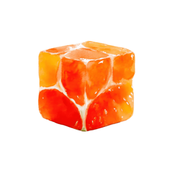 vattenfärg abstrakt kub tillverkad från vibrerande orange och röd citrus- frukt segment, skapande en unik geometrisk form, isolerat på transparent bakgrund png