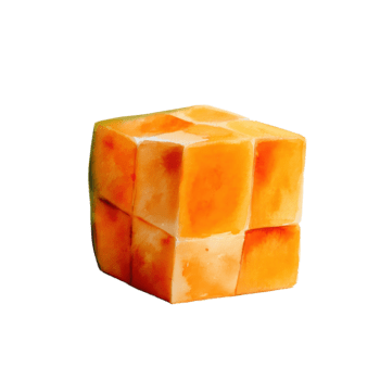 vattenfärg orange kub pussel tillverkad från segmenterad frukt eller vegetabiliska bitar, skapande en unik geometrisk form isolerat på transparent bakgrund png