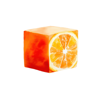 vattenfärg abstrakt orange kub med en synlig citrus- skiva textur, isolerat på transparent bakgrund png