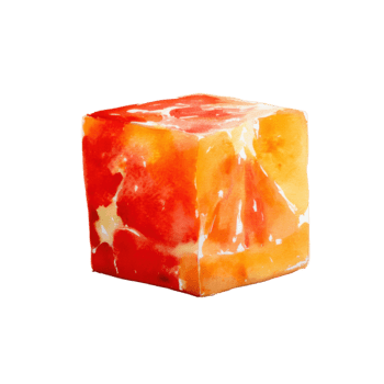 acuarela vibrante resumen cubo con un sorprendentes mezcla de rojo y naranja colores y un texturizado superficie, aislado en transparente antecedentes png