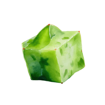 Watercolor abstract green geometric succulent cube with a soft watercolor texture and irregular edges isolated on transparent background png