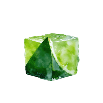 Watercolor abstract green geometric cube with a triangular cut, resembling a watercolor ice block, isolated on transparent background png