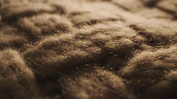 Close-up of brown wool surface, abstract soft material texture. video