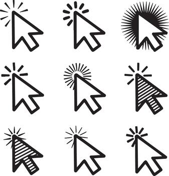 Collection of diverse cursor icons showing click actions vector