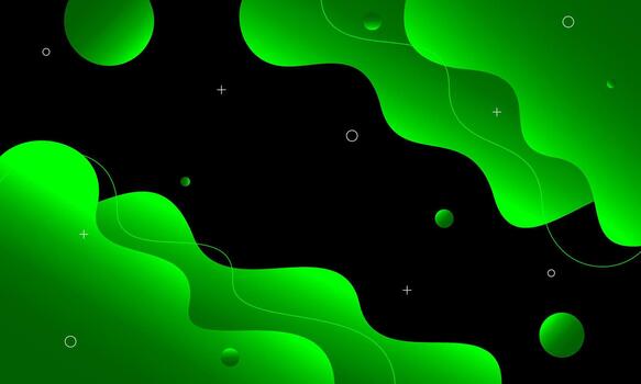 Abstract green waves on black background, modern gradient color background vector