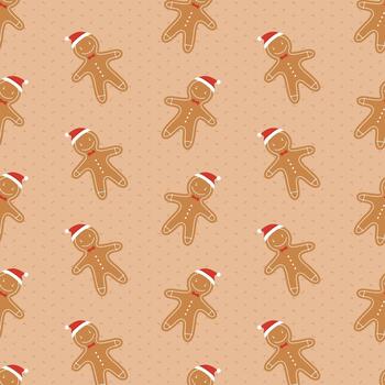 Seamless pattern with gingerman in red. Christmas cute pattern vector