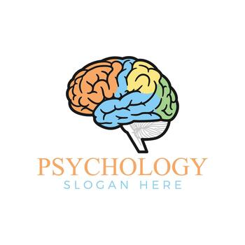 A colorful brain illustration with psychology text and slogan below it on a white background vector
