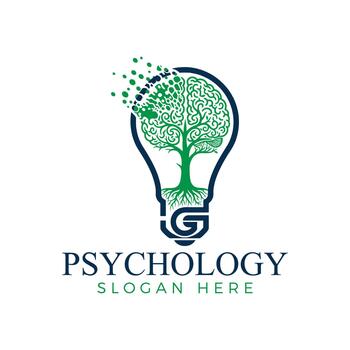Psychology logo with a brain tree inside a light bulb isolated on white background, representing mental health and cognitive function vector