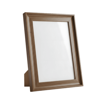 vuoto di legno foto telaio con In piedi, isolato su trasparente sfondo, pulito e moderno disegno, Perfetto per visualizzazione ricordi o opera d'arte. png