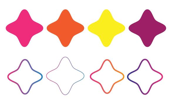 Colorful rounded star icons set, smooth gradient abstract design elements vector