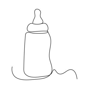 Continuous single line drawing of a baby bottle with handle and nipple in a minimal modern contour illustration vector