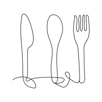 limpiar continuo soltero línea contorno Arte de un cuchillo y tenedor en un mínimo elegante cocina temática diseño vector