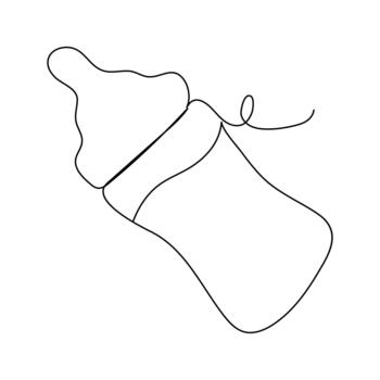 Continuous single line drawing of kitdes baby bottle with handle and nipple, minimal modern contour illustration design. vector