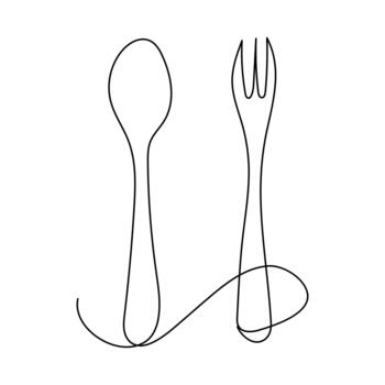 uno línea continuo dibujo de un cuchillo y tenedor en un suave contorno estilo para moderno Cocinando ilustraciones vector