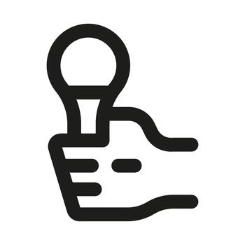 Microphone in Hand Icon. Modern professional minimal line graphic illustrating speaking, presentation, broadcasting, recording and audio communication vector