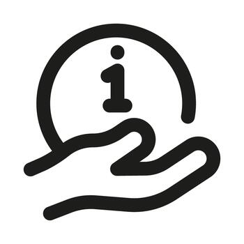Hand with Information Icon. Modern professional minimal line graphic illustrating support, guidance, assistance and knowledge sharing vector