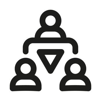 delegación icono. moderno profesional mínimo línea gráfico ilustrando equipo gestión, tarea asignación, grupo responsabilidad y liderazgo coordinación vector