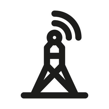 radio señal torre icono. moderno profesional mínimo línea gráfico ilustrando radiodifusión, comunicación, inalámbrico transmisión y red cobertura vector