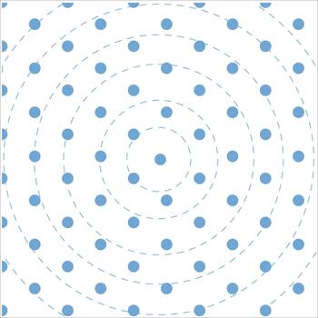 resumen modelo de azul puntos con rayado concéntrico círculos, un minimalista pequeño azul puntos arreglado a lo largo rayado concéntrico círculos en un limpiar blanco fondo, creando un calmante geométrico visual. vector
